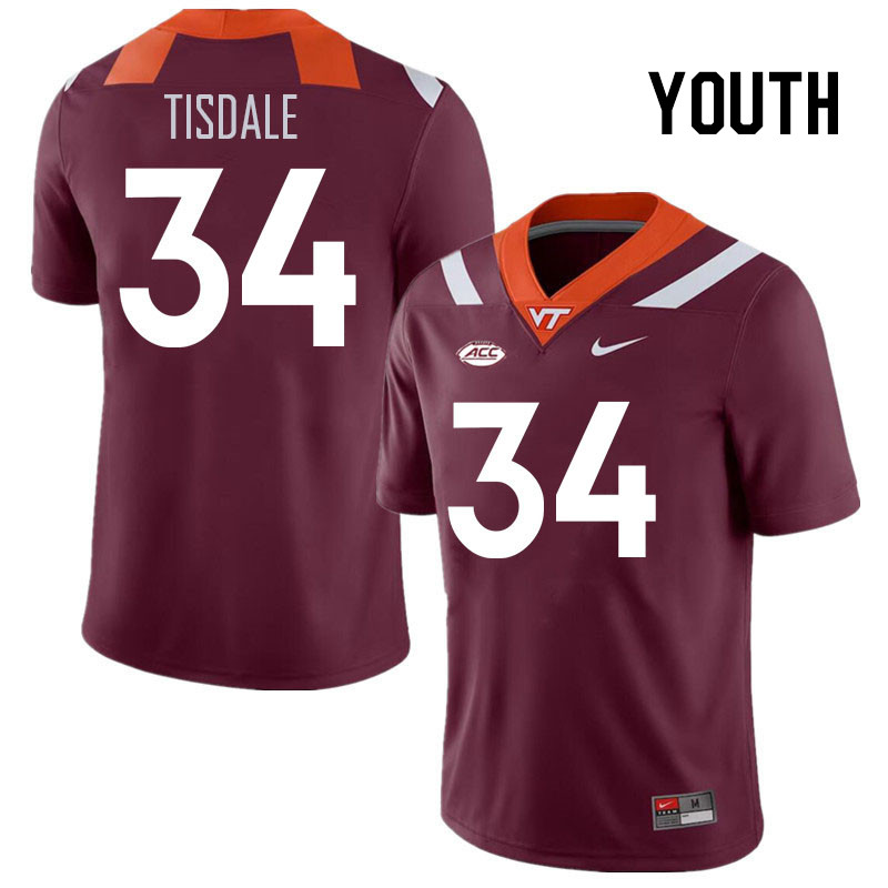 Youth #34 Alan Tisdale Virginia Tech Hokies College Football Jerseys Stitched Sale-Maroon
